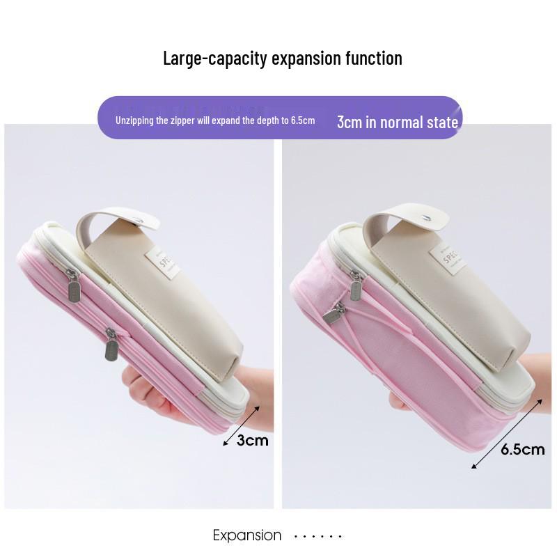Colorblock Canvas Telescopic Pencil Case, Multifunctional Double Zipper, Convertible, Large Capacity Pencil Bag for Students