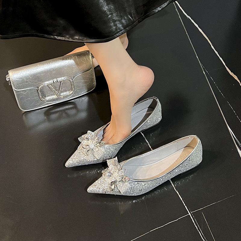 Elegant Women's Pointed Toe Wedding Shoes with Crystal Bow, Plus Size 41-43 Bridal Heels, 2026 New Versatile Style