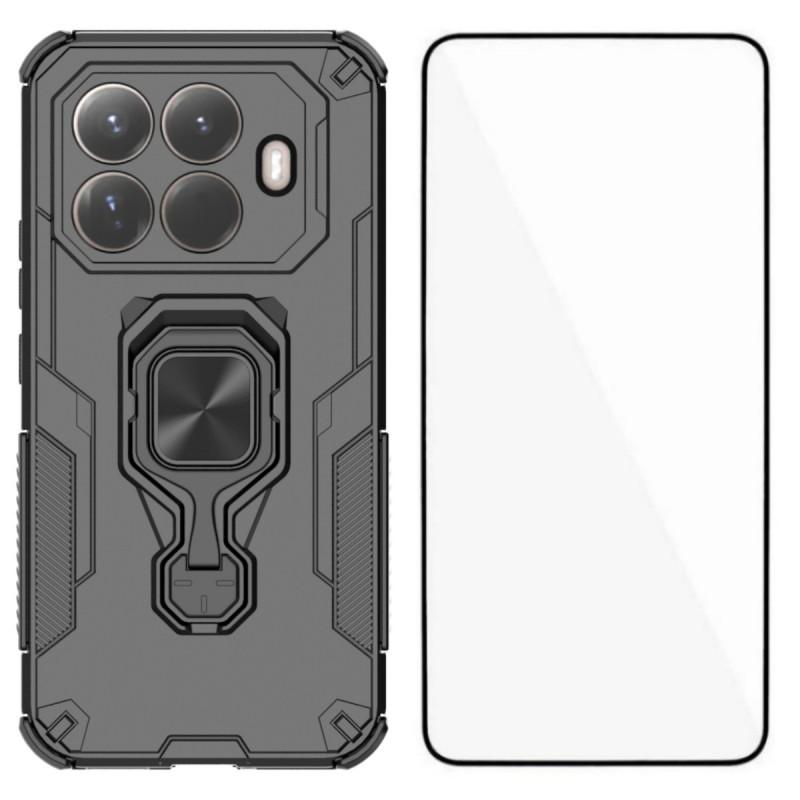 For Xiaomi 15T Pro Phone Case WANLONFENG PC TPU Back Cover Kickstand with Tempered Glass