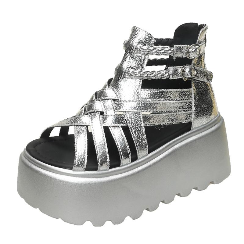 Fashion 2025 Designers Women Summer Leather Sandals Open Toe 8CM Platform Wedge Sneakers Women Casual Shoes Beach Sandálias Das Mulheres