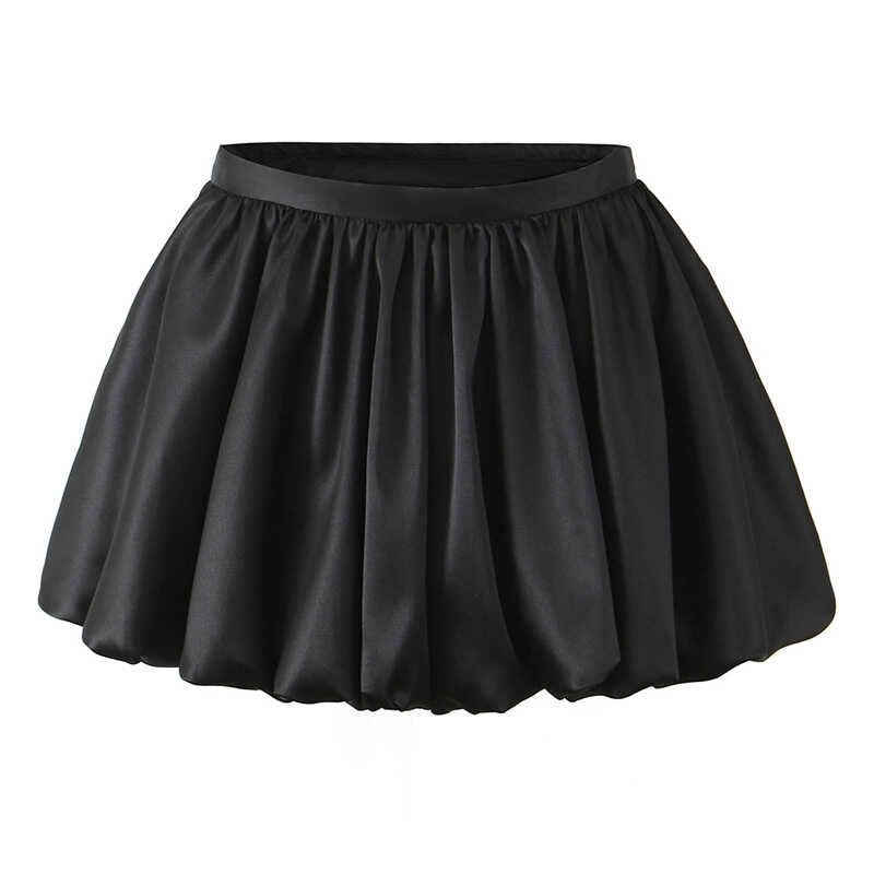 

American Ballet Style Sexy Satin Glossy Cloud Skirt Puffy Bud Skirt Pumpkin Skirt A- line Short Skirt Black M