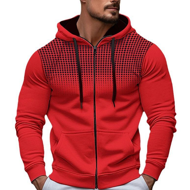 Men's Polka Dot Sporty Casual Fleece Cardigan Hoodie for Autumn/Winter