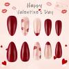 24 Pcs Valentines Day Press On Nail French Tip False Nail Almond Full Cover Stick on Nail Lip Print Acrylic Nail
