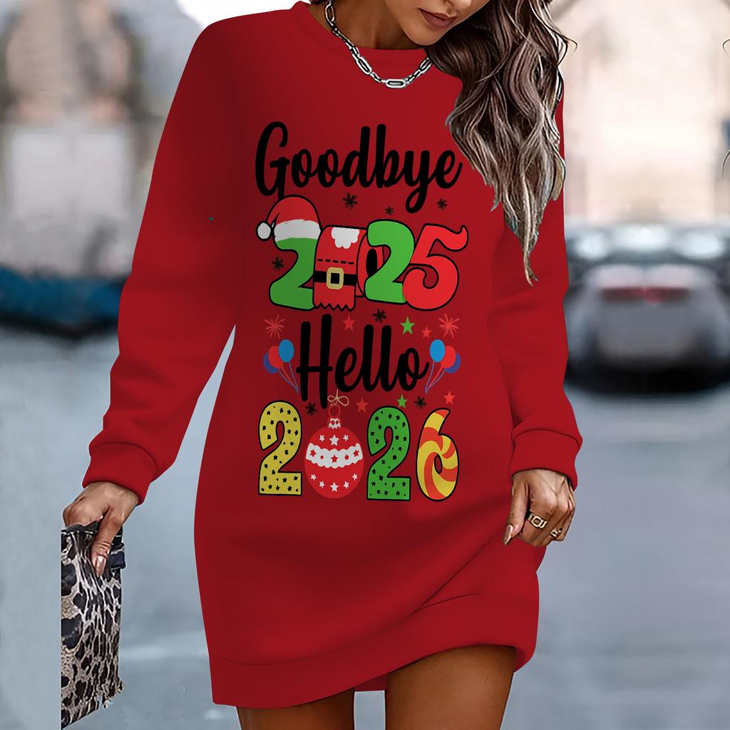 Elegantes, modisches, trendiges und lässiges Damen-Hoodie, bedruckt mit Neujahrselementen, dreidimensional geschnittenes langes rotes Damen-Hoodie