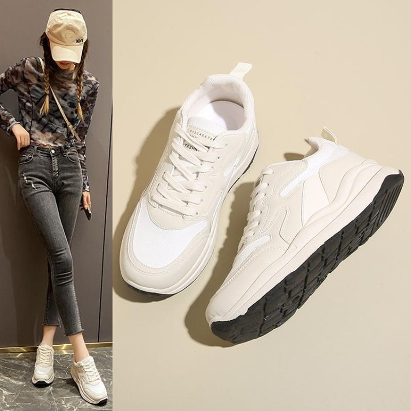 Autumn and Winter Women's Shoes, Women's Sneakers, White Sneakers, Low-top Round-toe Lace-up Casual Shoes