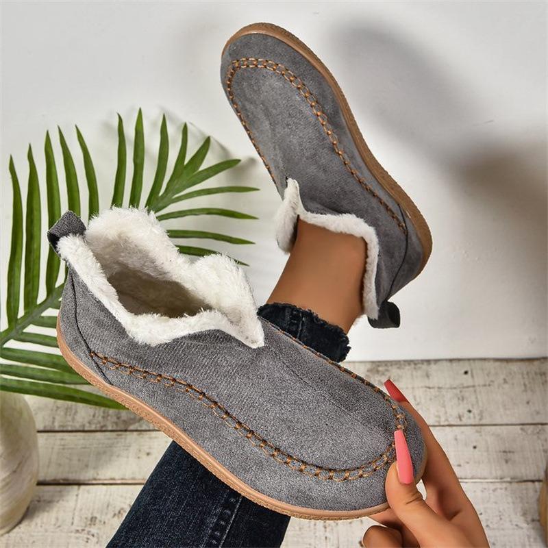 2025 New Fashionable Fleece Warm Cotton Boots Women's Casual Solid Color Retro Plus Size Snow Boots