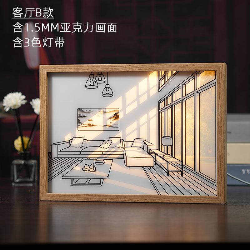 LED Night Light Decorative Light Painting USB Plug Dimming Wall Artwork Table Lamp Gift Indoor Sunlight Window Wooden Photo Lamp
