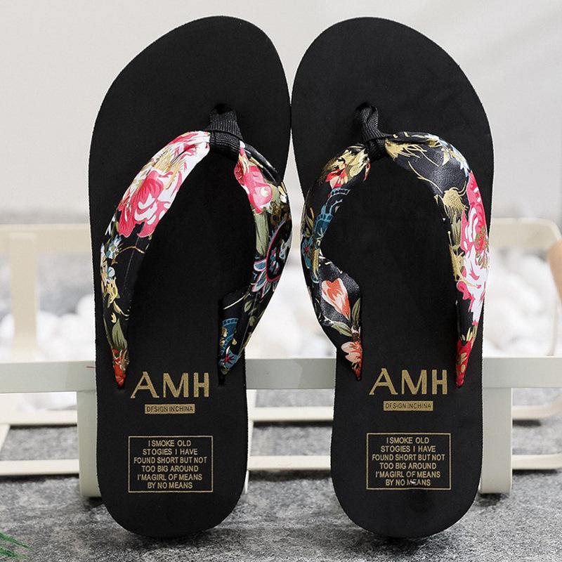 Women's Bohemian Satin Strap Platform Beach Slippers