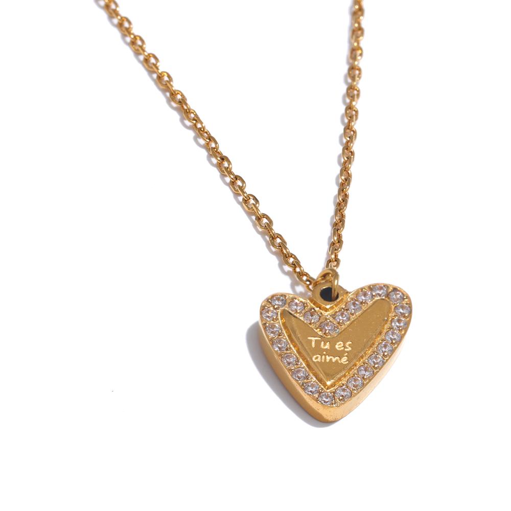 Yhpup Exquisite Stainless Steel Zircon Heart Love “Tu es aime” Wish Lucky Happily Pendant Necklace Women Fashion Jewelry Gift
