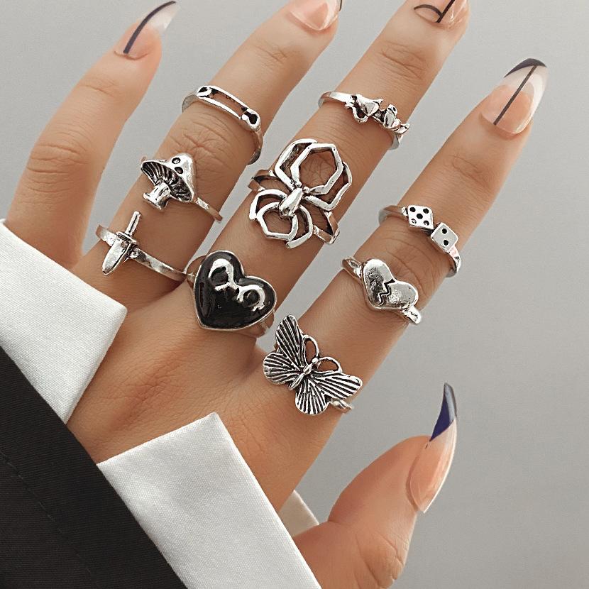 Vintage Distressed Butterfly Snake-shaped Ring Set - Multi-jointed Open-ended Set Ring Set