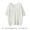 25 Early Autumn Women's V-neck Short Sleeve 100% Pure Cashmere Sweater with Gold Thread Dots - Chic and Versatile