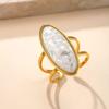 Bohemian Oval Imitation Pearl/ Brown Stone Ring Gold Color Open Finger Ring For Women Elegant Formal Dinner Jewelry