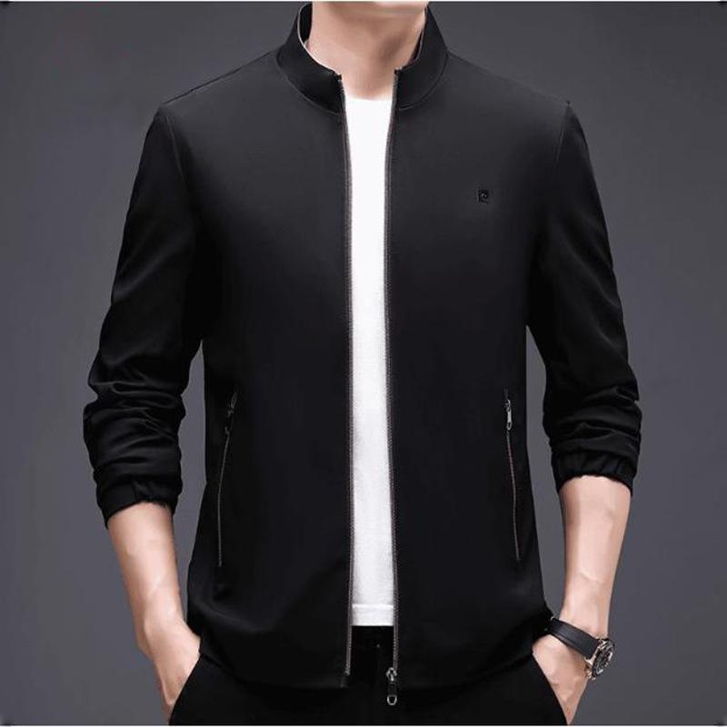 Stand Collar Jacket Men's Simple New Spring and Autumn Middle-aged Dad Business Casual Zipper Jacket Thin Top
