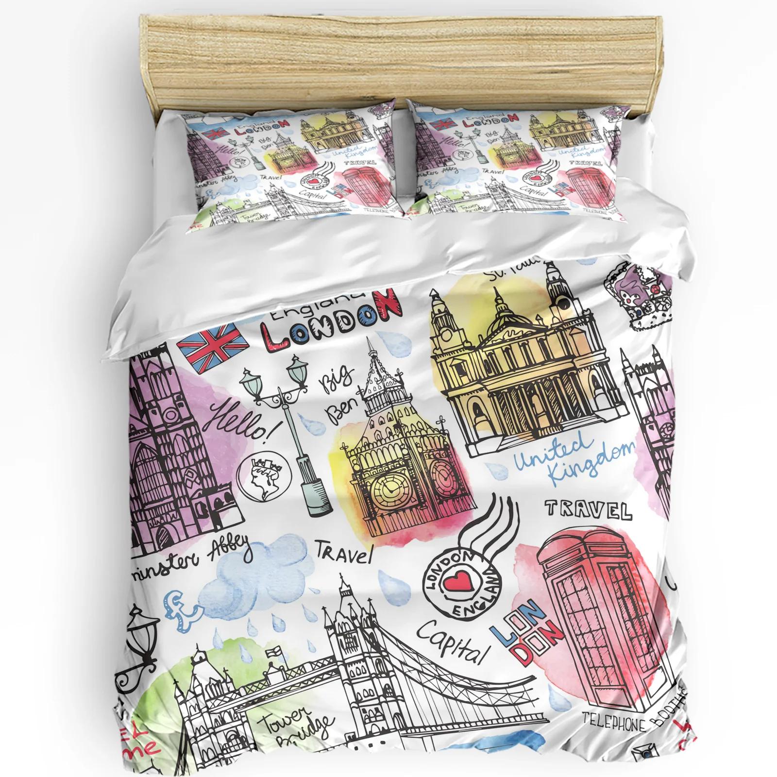 

Комплект постельного белья «Лондон» с изображением знаменитой телефонной будки и Биг-Бена, комплект из 3 пододеяльников, постельного белья, пододеяльника, наволочки, чехла EU single(135x200cm)