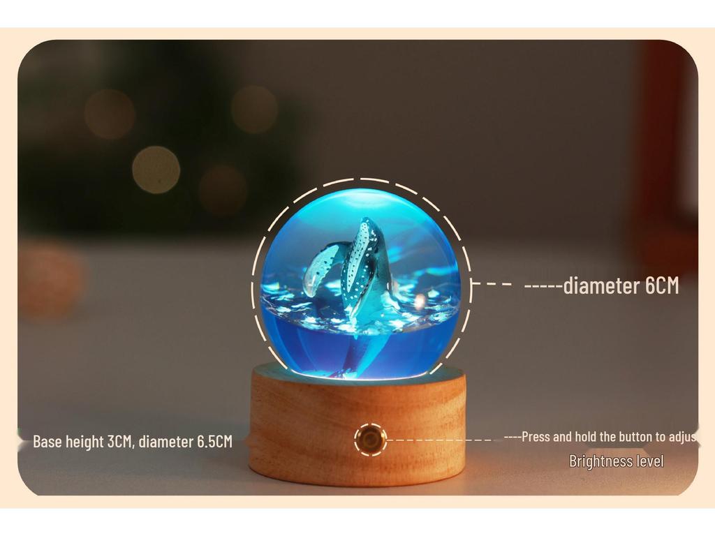 Ocean Whale Resin Crystal Ball Night Light Music Box – Ideal Birthday Gift for Kids & Friends