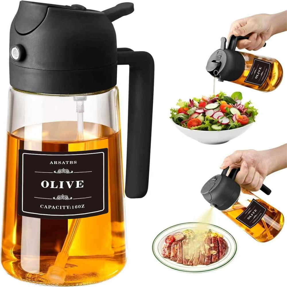 16oz/470ml Olive Oil Dispenser Bottle for Kitchen with Stickers,Gadgets and Air Fryer Accessories,Olive Oil Sprayer for Cooking