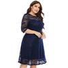 Women O-neck 3/4 Sleeve Dress High-Waist Hollow Lace Stitching Elegant Party Dress Plus Size Summer Casual Tunic Dress Streetwear