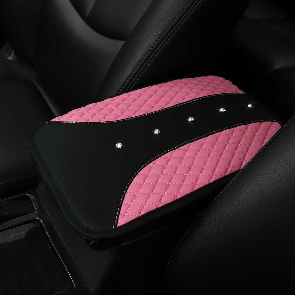 1 Car Armrest Cushion with Artificial Diamond Blingbling Artificial Sheepskin Embroidery Waterproof Comfort Auto Control Cushion