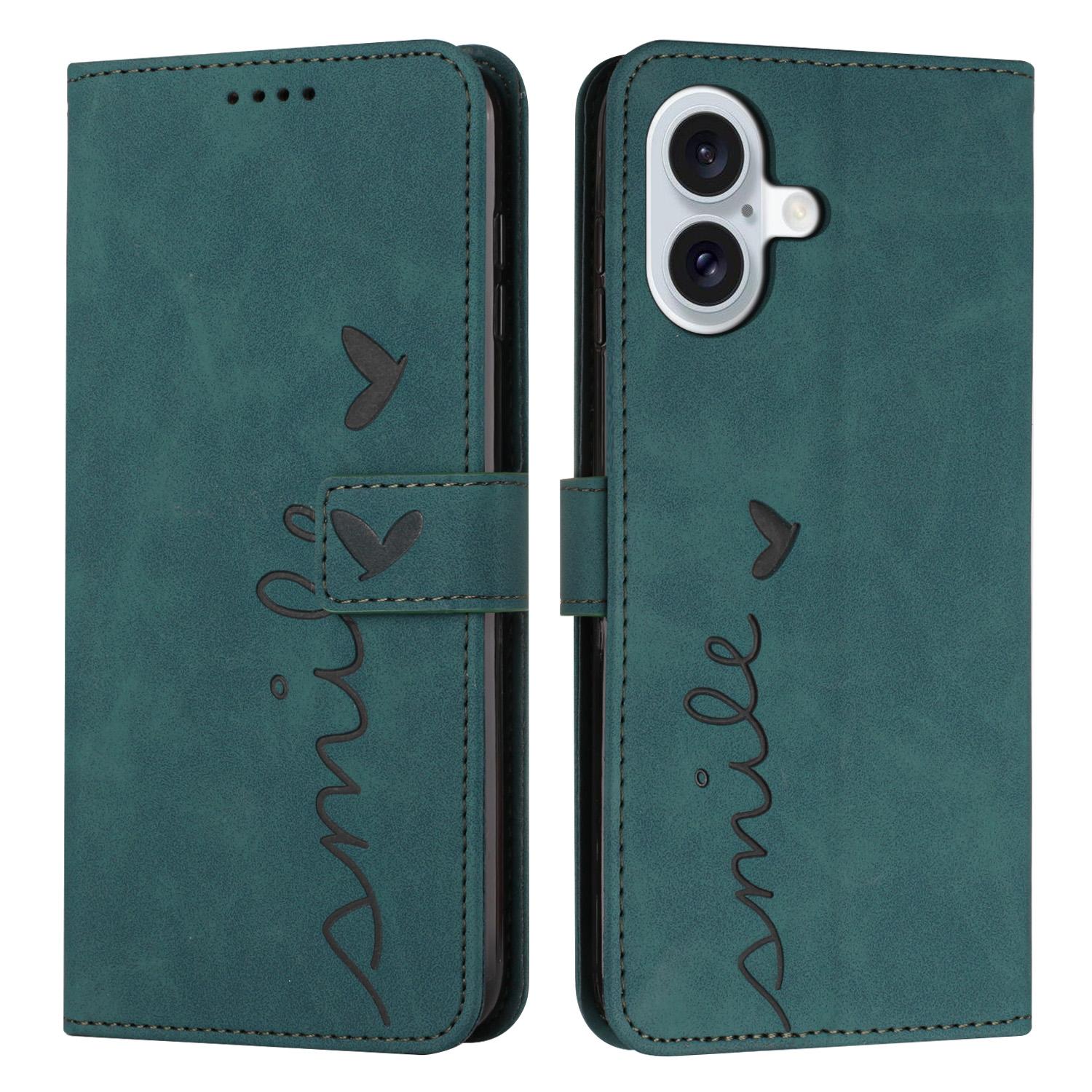 

Чехол-подставка для iPhone 17 из ПУ кожи с тисненым узором в виде сердец Green