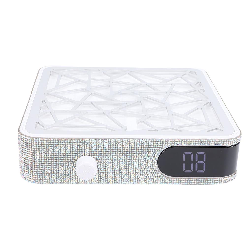 Nail Dust Suction Collector Silver Rhinestones Low Noise Nail Vacuum Cleaner Powerful Fan Vent with Reusable Filter for