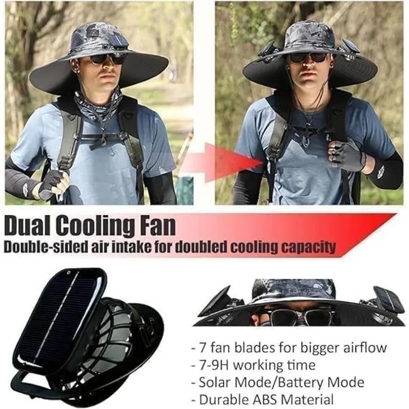 Wide Brim Solar Fan Hat Detachable Solar-Powered Fan UV Resistant Summer Outdoor Hiking Fishing Sun Hat Portable Chargeable Caps