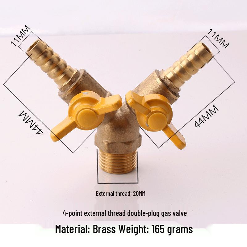 Thickened Double Male Thread Gas Valve for Natural Gas, 4-Point