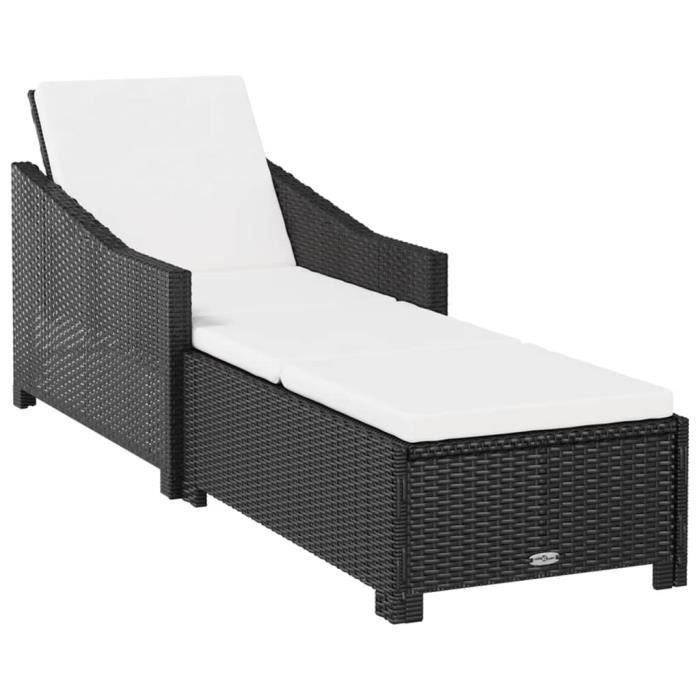 VidaXL Chaise longue avec coussin blanc crème Résine tressée Noir
