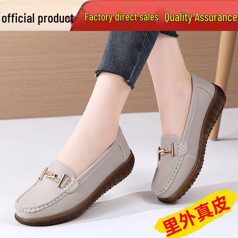 Women's Genuine Leather Slip-On Loafers: Velvet-Lined Warm Flat Shoes