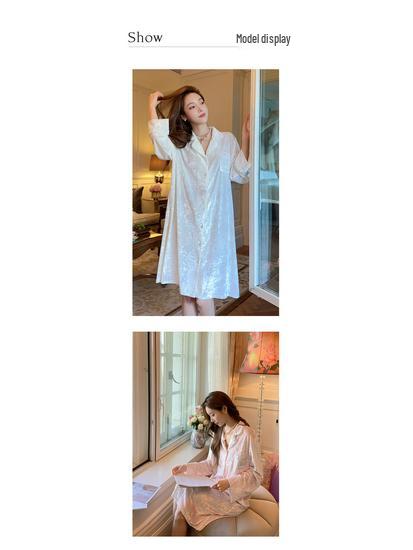 Silk Luxury Mid-Length French Nightgown - Gold Velvet, Thick, Early Winter