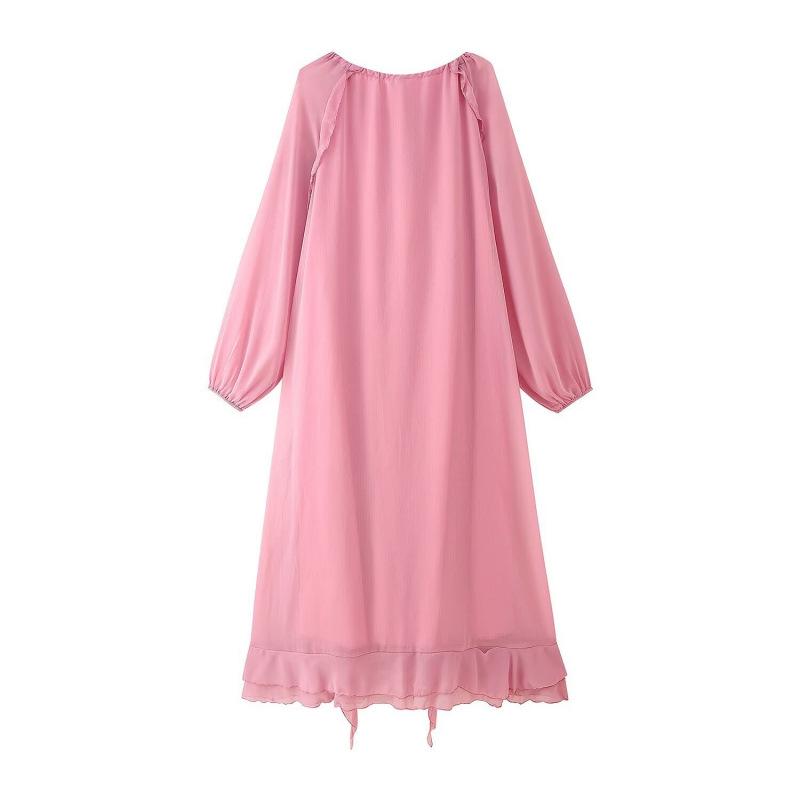 Layered V-Neck Long Dress for Women - European and American Style