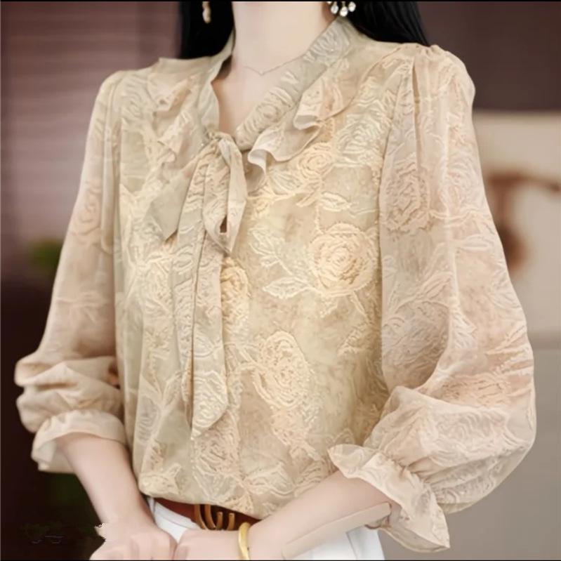 Stylish Seven-Sleeve Chiffon T-Shirt for Middle-Aged and Elderly - Versatile, Youthful Summer Wear