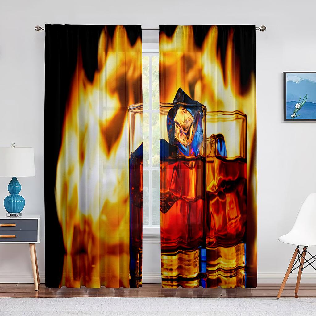 Glasses of Beer and Ale Barrel on Wooden Table Tulle Curtains for Living Room Bedroom Decor Chiffon Sheer Voile Kitchen Curtain