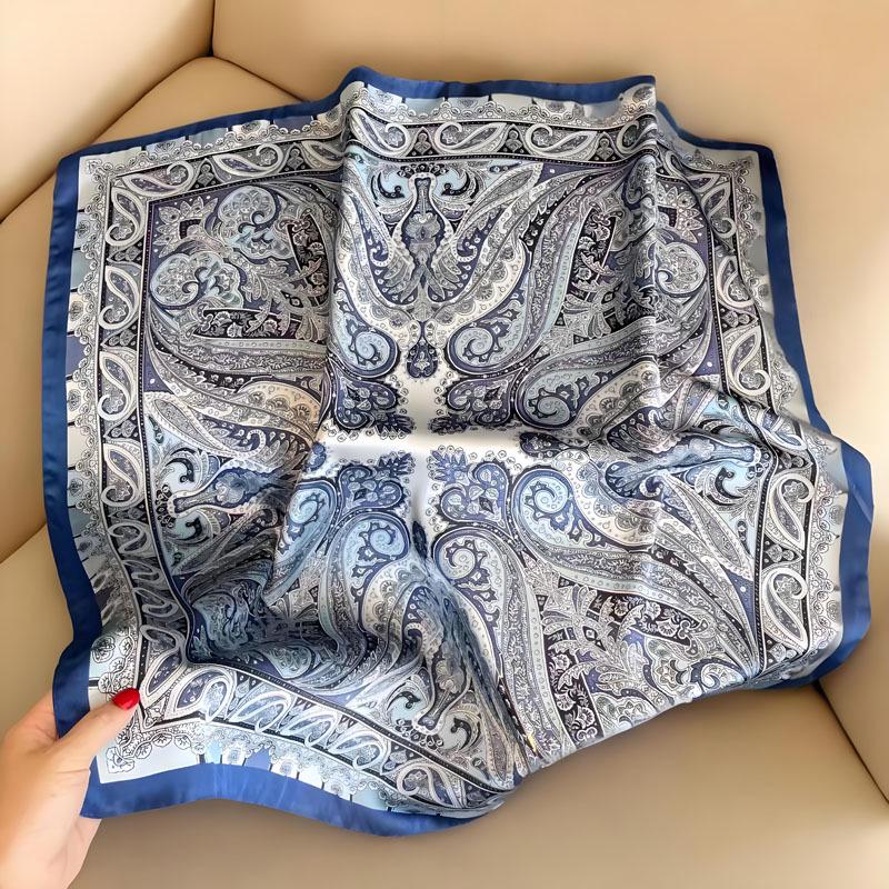 Women's Vintage Paisley Faux Silk Scarf: Versatile Headband, Hair Tie, Bag Accessory for Spring & Autumn.