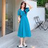 

Retro hollow bow dress women s summer new bubble sleeve small black dress high waist and thin A-shaped skirt 3XL