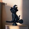 Talos Witch Cat Figurine, Black Riding Broom Statue, 3D Printed Ornament, Collectible Desktop Decoration for Home Office Decor