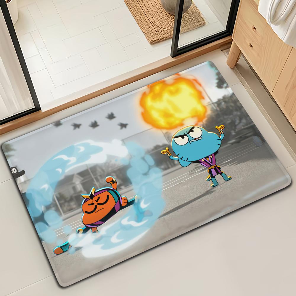 Cartoon W-World Of G-GumballS Door Mat Bath Microfiber Decorative Versatile Flannel Floor Mat Quick Dry Absorbent Non-slip Sole