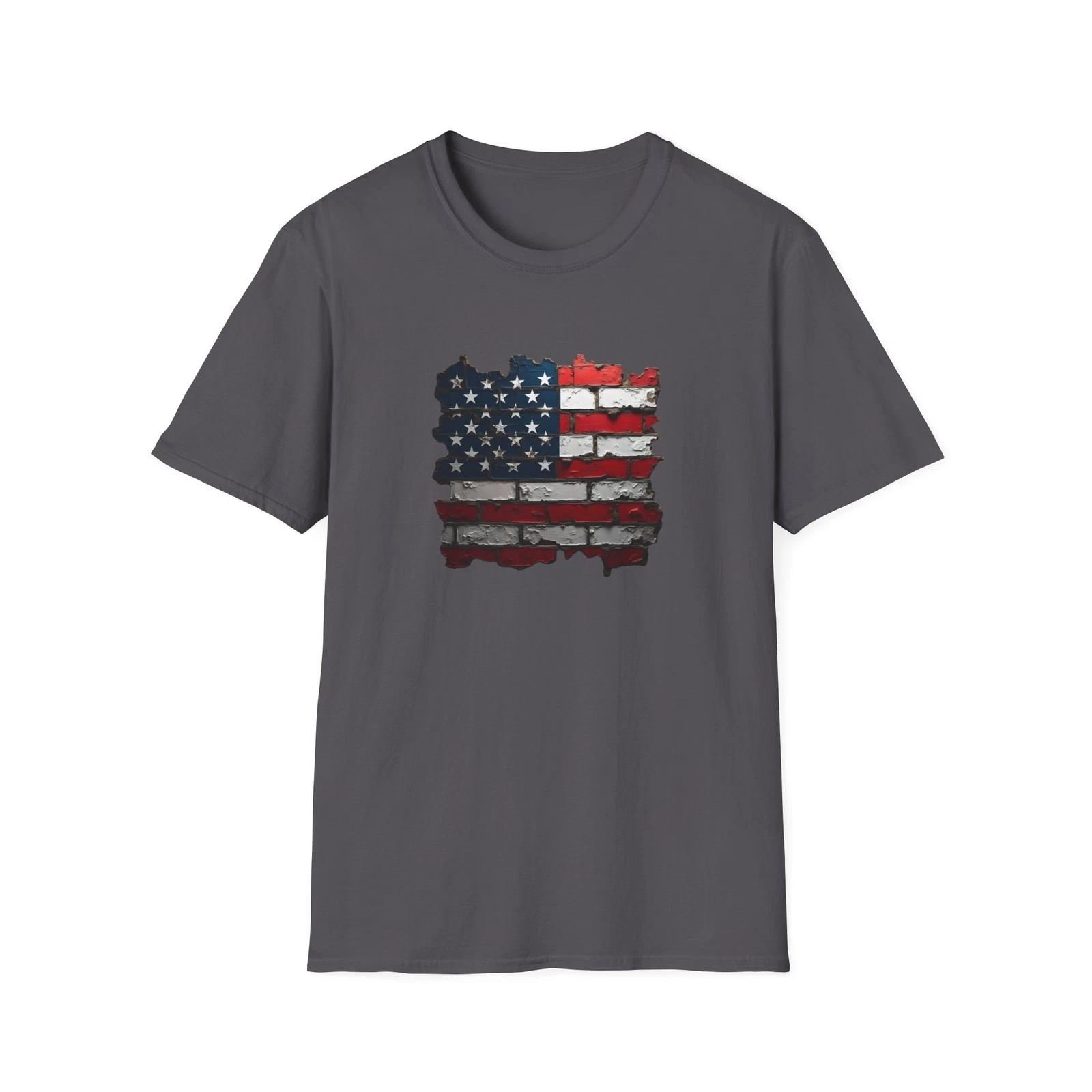 Кирпичный Американский Флаг, Футболка Softstyle, США, Америка, Патриотический, 4 ИЮЛЯ. S