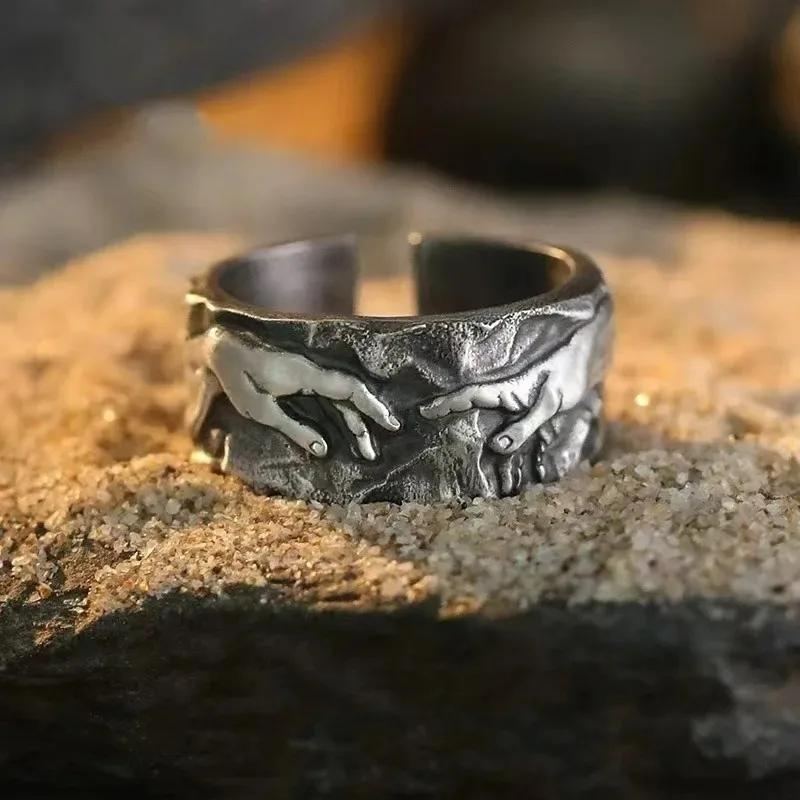 Goth Religiös Die Hand Gottes Beten Glaube Offene Ringe Für Männer Vintage Retro Künstlerische Meisterwerke Geschenk Für Freund Exquisiter Ring