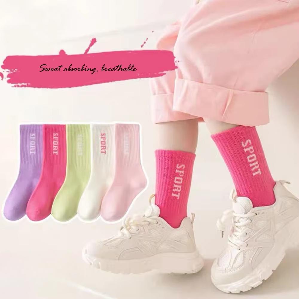 5Pairs  Girl Mid-tube Socks Alphabet Sports High Elasticity Soft And Delicate Athletic Socks  Decorated Girls Fall 1-14Years