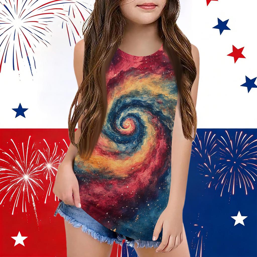 Girls  Kids Summer Crewneck Sleeveless Shirts Tank Tops Independence Day