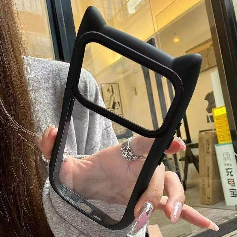 Cute Cat Ears Transparent Application Apple 17promax Mobile Phone Case IPhone16/14 Female 15/12pro/11
