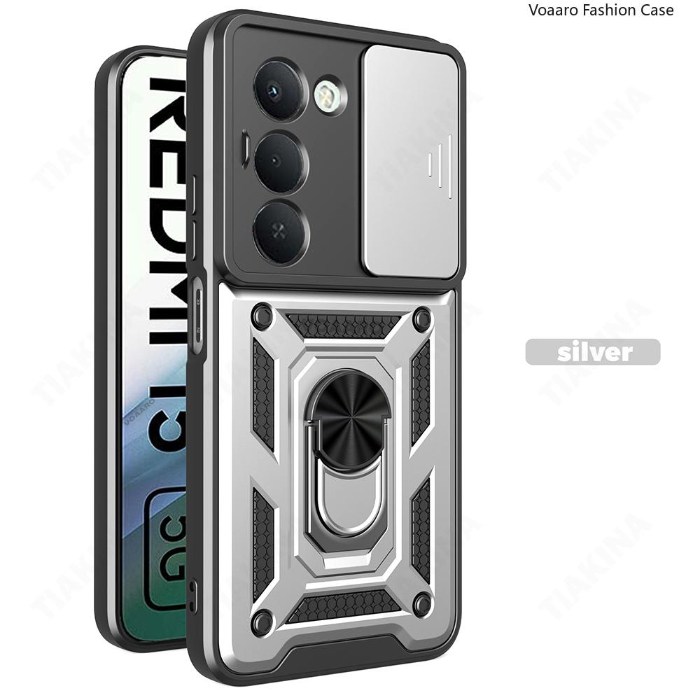 Slide Lens Armor Funda for Xiaomi Redmi 15 5G Case for Redmi 15 4G Case Magnetic Ring Stand Holder Cover Anti-knock Back Capa