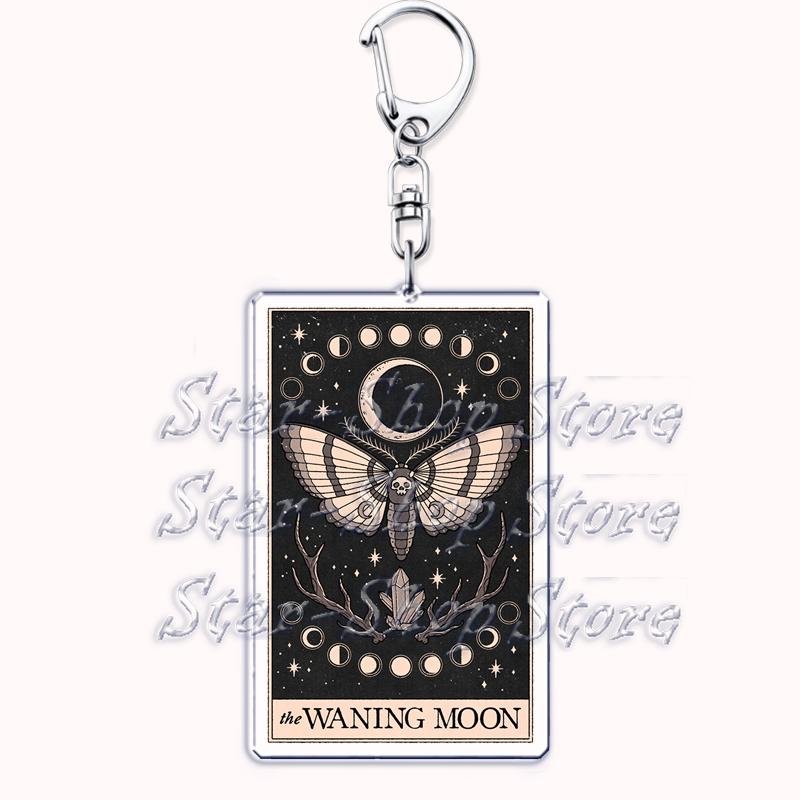Popular Culture Halloween Tarot Card Keychains for Accessories Moon Luna Death Keyring Jewelry Fans Lovers Friends Reader Gifts
