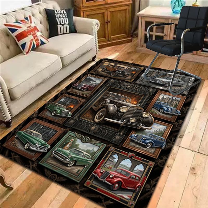 Classic Car Art Rug Pattern Rug Floor Mat for Living Room or Bedroom Soft and Comfortable Carpet a Gift for Birthday and Holiday.