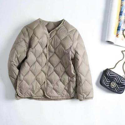 FASHION   New Down Jacket Women's Short V-Neck Large Size Casual Rhombus White Duck Down Warm Versatile Jacket Clothes