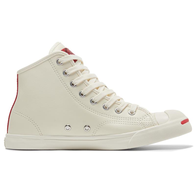 Converse Jack Purcell Lp smiles Non-slip and wear-resistant mid-top board shoes for men and women Beige white red