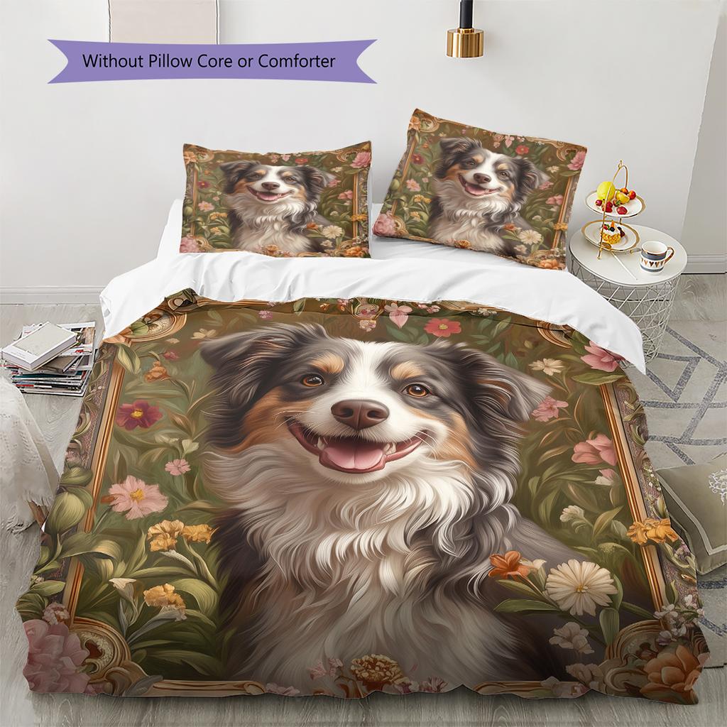 Australian Shepherd dog Pattern Bedding Home Decoration Birthday Gift (1 * duvet cover + 2 * pillowcase, without core)