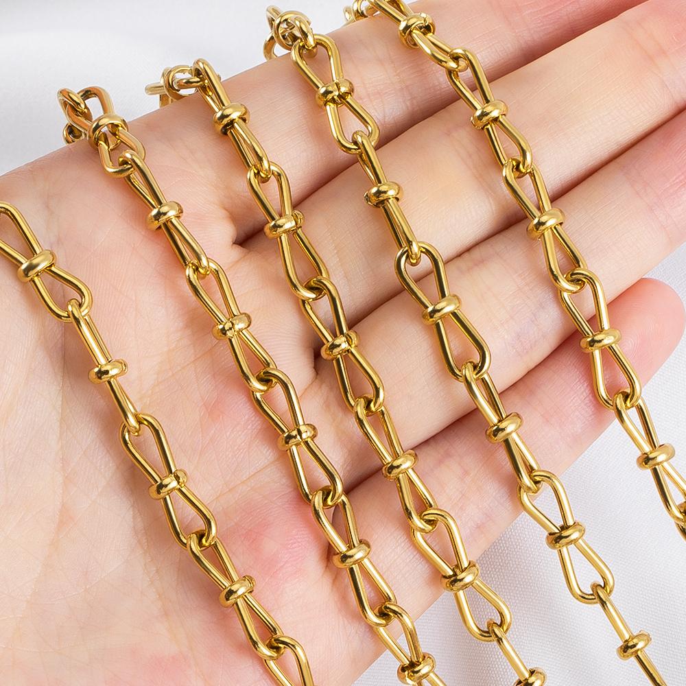 0.5M 1M 6mm 18K PVD Plated Stainless Steel Hollow Bow Chain for DIY Punk Bracelet Necklace Anklet Craft Jewelry Making Supplies