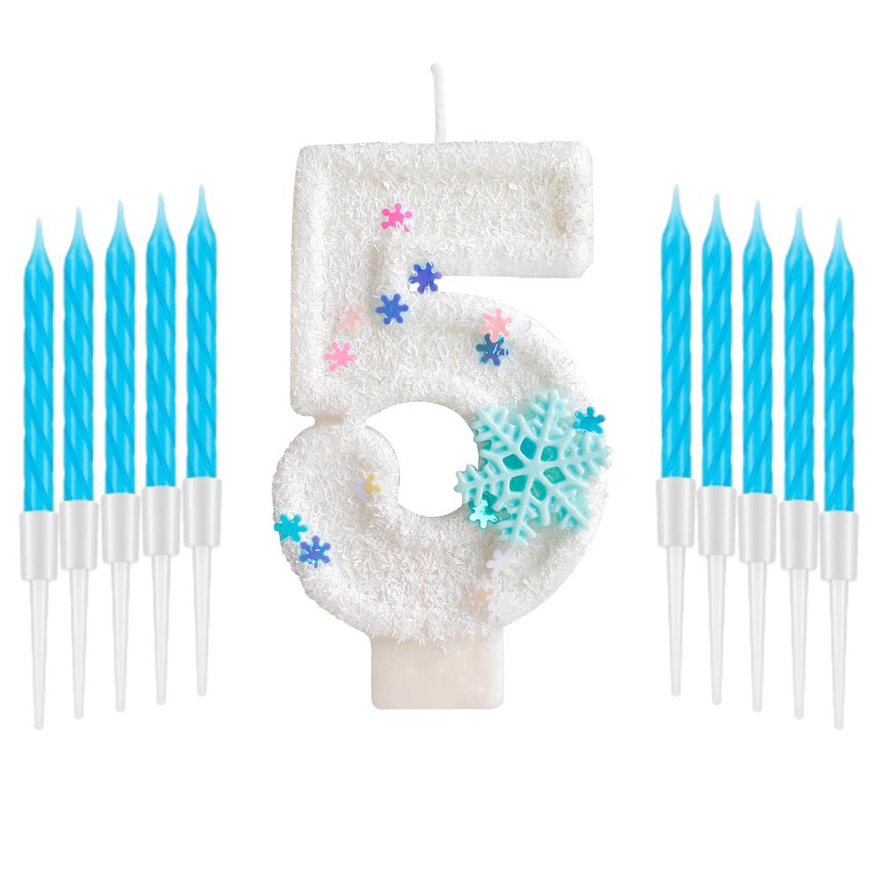 11pcs White Frozen Snow Themed Birthday Candles,White Snow Snowflake 0-9 Party Supplies,Winter Frozen Birthday Party Decorations
