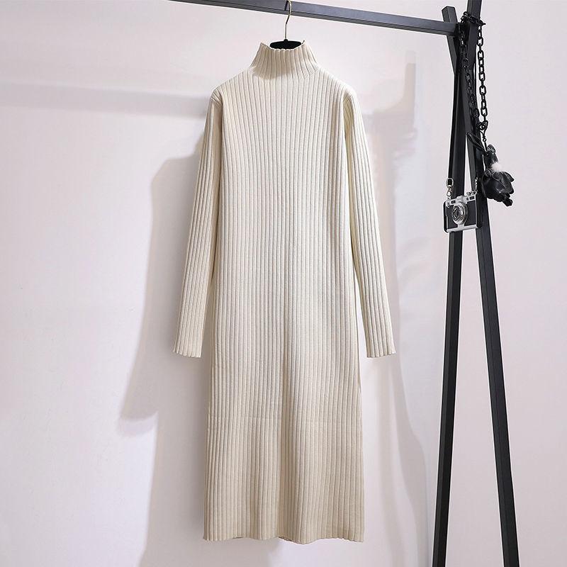 

Осень и зима с пальто свитер юбка женский полуворотник свободный длинный рукав внутренний со средней и длинной нижней частью до колена вязаное платье XL 130-75 kg абрикосовый